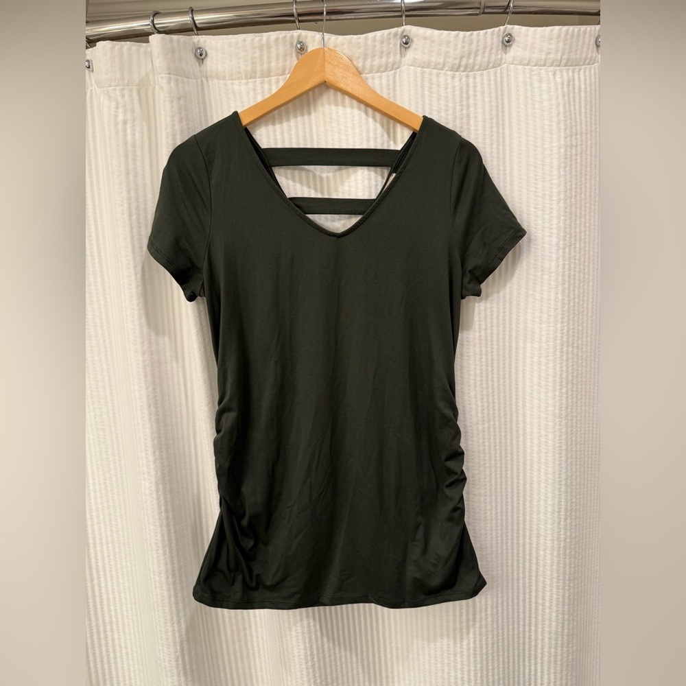 Black Women's Short Sleeve Tee with Strappy Back